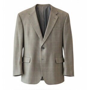Jos A Bank Signature Collection Brown Windowpane Wool Silk Sport Coat Mens 46R